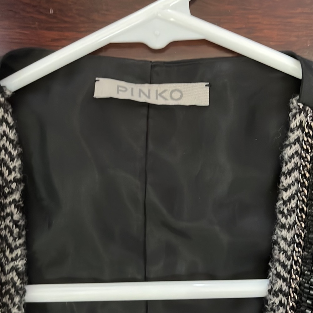 Pinko black and white houndstooth vest with fringe - Picture 2 of 3